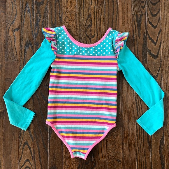 Matilda Jane Girls 8 “Moments With You” Teal Green/Multi-Color Stripes Bodysuit - Picture 9 of 10